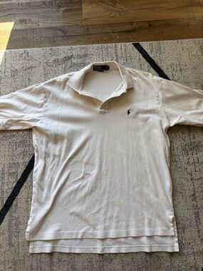 Ralph Lauren Cream Polo Shirt with Navy Pony Embroidery